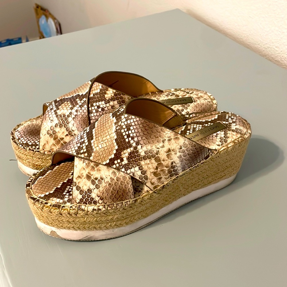 Platform snakeskin wedges